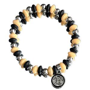 Rustic Cuff Multi Color Silicone and Stainless Beads Stretch Logo Bracelet